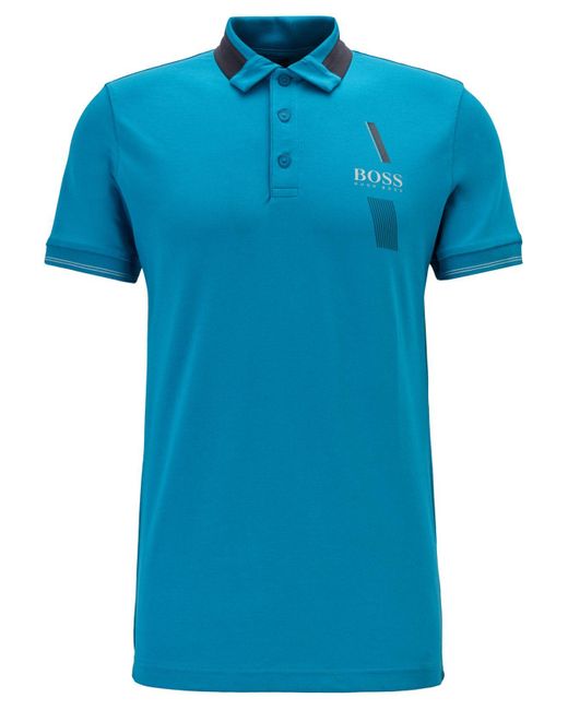 BOSS Blue Slim-fit Polo Shirt With S.café® And Contrast Collar for men