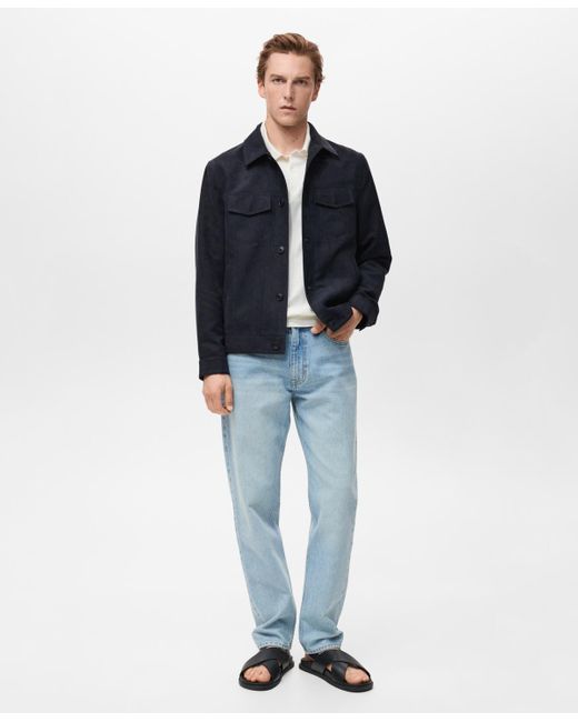 Mango Blue Suede Leather-effect Overshirt for men