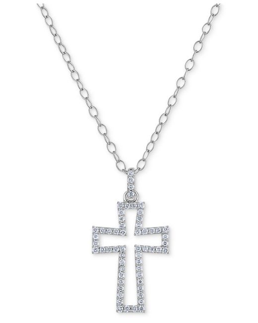 Macy's White Diamond Open Cross 18" Pendant Necklace (1/4 Ct. T.w.