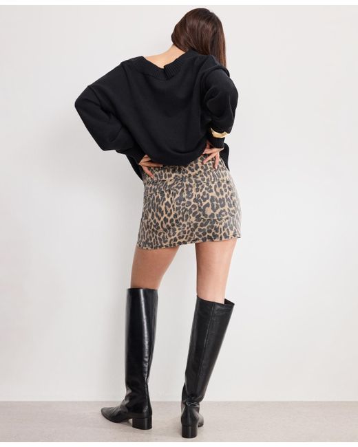 GOOD AMERICAN Black Leopard Pattern Mini Skirt