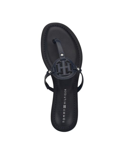 Tommy Hilfiger Blue Litzy Logo T-strap Flat Sandals