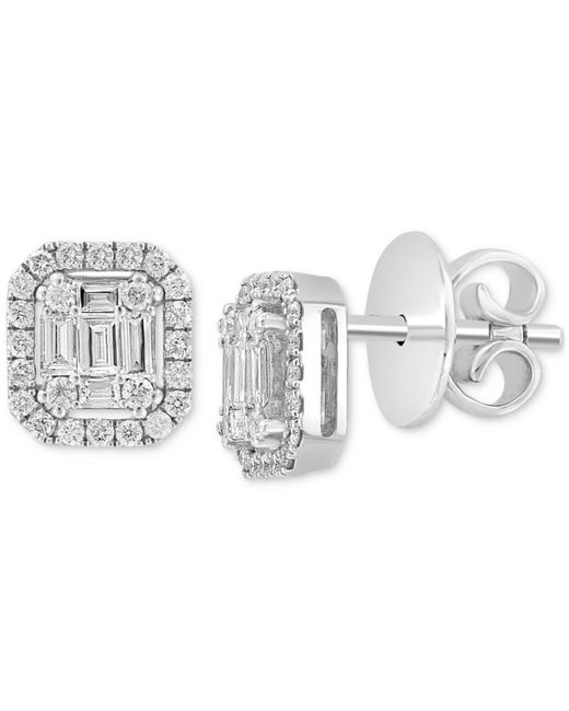 Effy White Effy Certified Diamond Baguette & Round Halo Emerald Shaped Cluster Stud Earrings (3/8 Ct. T.w.