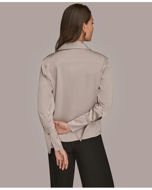 Donna Karan Natural Collared Long Sleeve Top