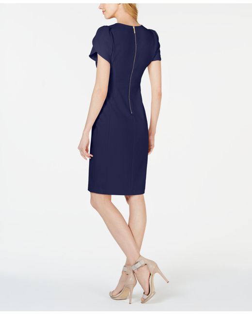 Calvin Klein Tulip-sleeve Sheath Dress in Blue - Lyst