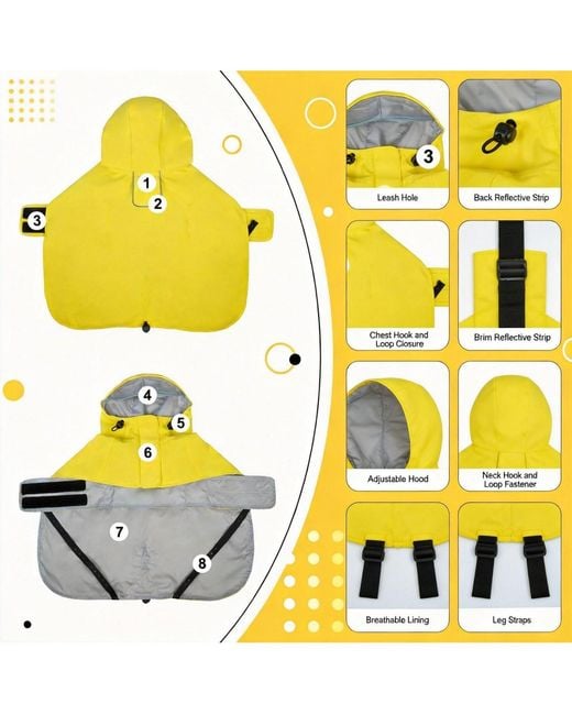 Aronkl Yellow Waterproof Windproof Dog Rain Jacket