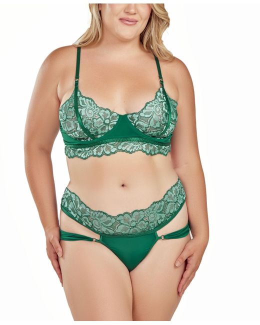 iCollection Green Plus Size Underwire Bra And Panty Lingerie Set