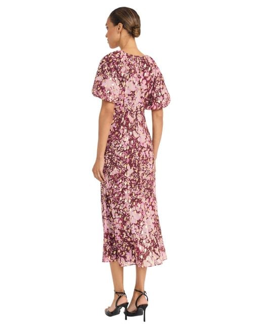 Maggy London Red Puff Sleeve Midi Dresses