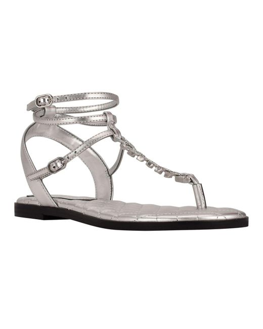 Guess Brighti Chain Flat Sandals in Silver (Metallic) | Lyst