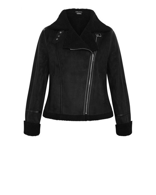 City Chic Black Plus Size Sherpa Hunter Jacket