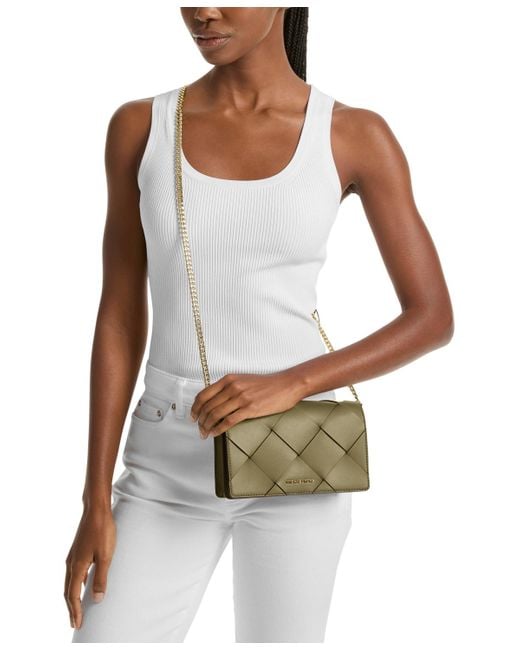 Michael Kors Green Michael Jet Set Small Flap Chain Leather Crossbody