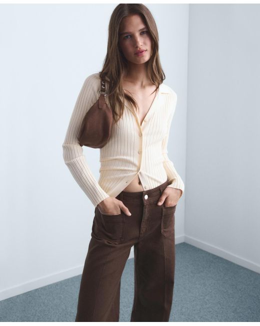 Mango Brown Pockets Wide Leg Jeans