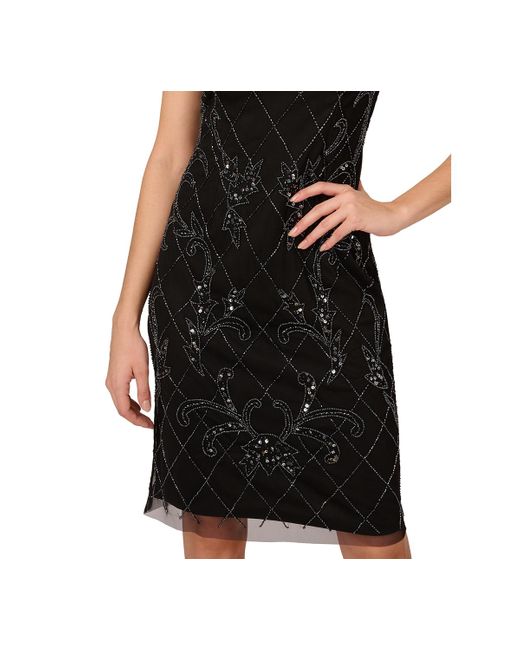 Adrianna Papell Black Bead-embellished Sheath Dress