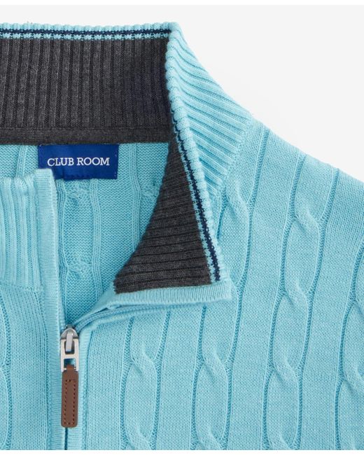 Club Room Blue Cable Knit Quarter-zip Cotton Sweater for men