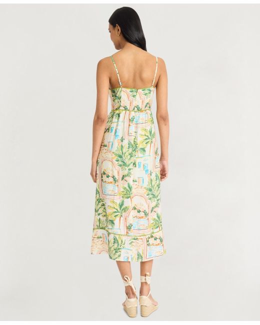 The Good Journey Green Piping-trim Postcard-print Midi Dress