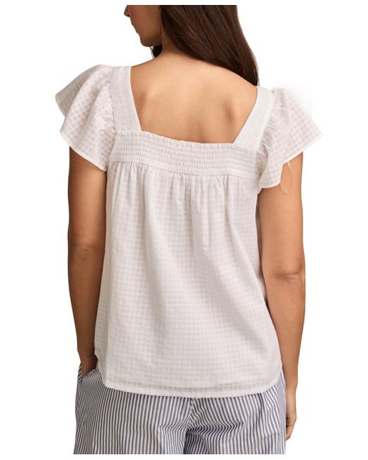Lucky Brand White Cotton Smocked Square-neck Peasant Top