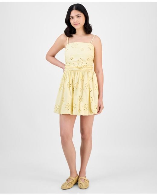And Now This Yellow Eyelet Tube Mini Dress