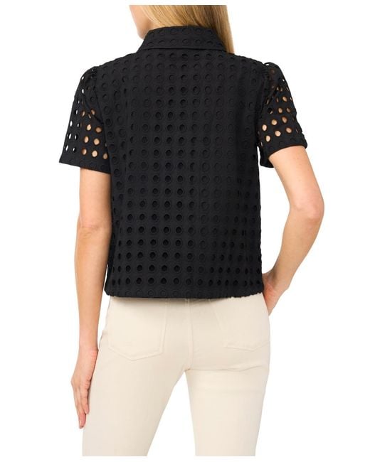Cece Black Short-sleeve Collared Button-down Shirt