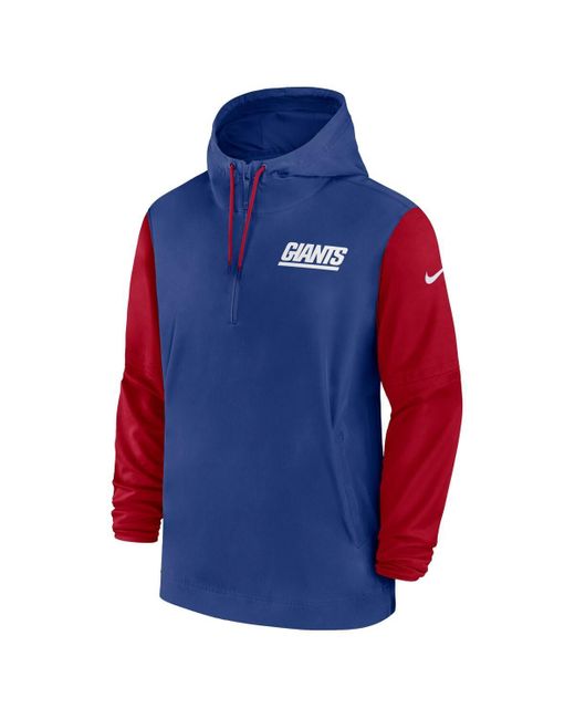 Nike Blue Royal/red New York Giants 2024/25 Sideline Pre-game Player 1/2-zip Hoodie Jacket for men