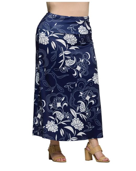 24seven Comfort Apparel Blue Plus Size Elastic Waist A-line Maxi Skirt