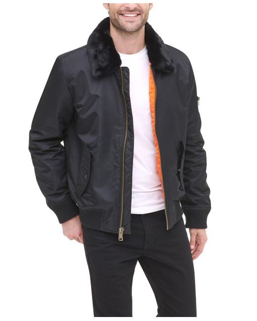 Men S Black Big Tall Flight Er Jacket With Detachable Faux Fur Collar Created For Macy