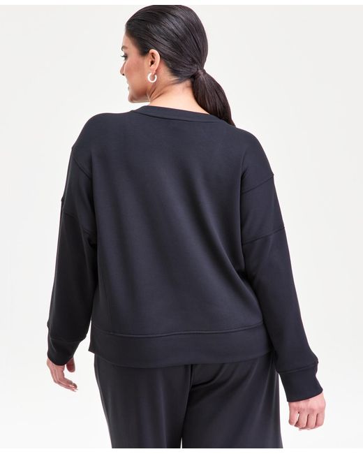 INC International Concepts Blue Plus Size V-neck Knit Long-sleeve Top