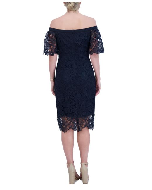 Eliza J Blue Lace Off-the-shoulder Midi Dress