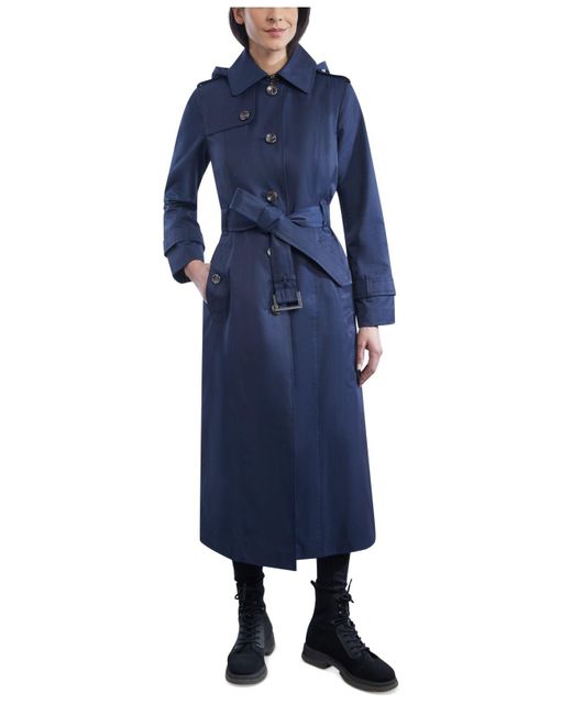 London Fog Cotton Hooded Maxi Trench Coat in Midnight Navy (Blue) | Lyst