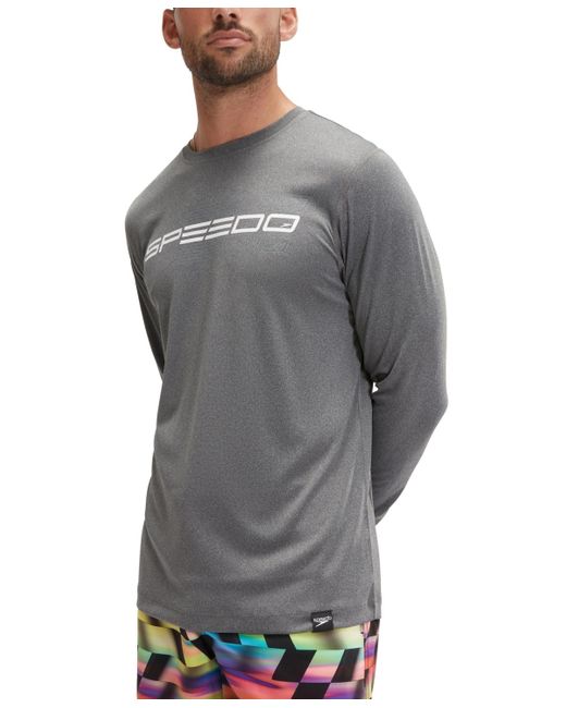 Speedo Gray Long Sleeve Crewneck Performance Graphic Swim Shirt for men