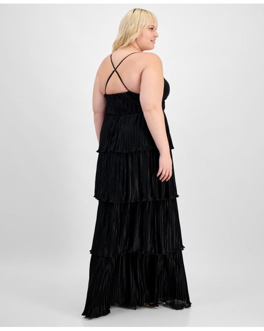 Emerald Sundae Black Trendy Plus Size Pleated Tiered Gown