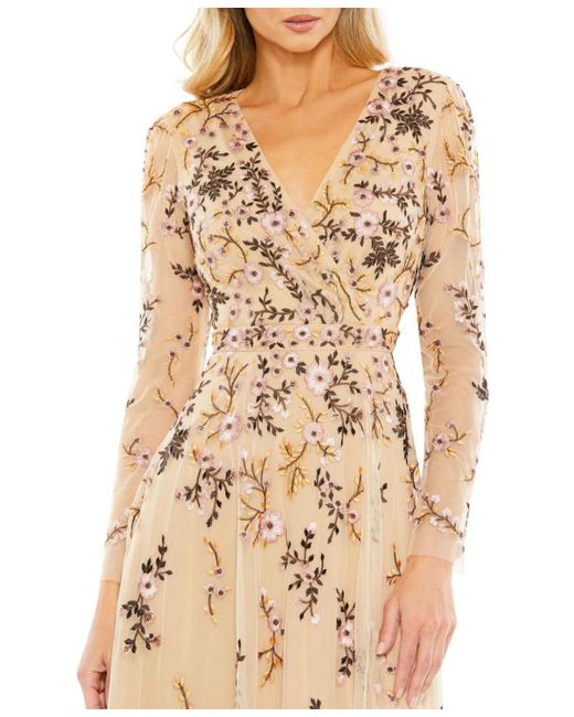 Mac Duggal Natural Floral Embroidered A-line Cocktail Dress
