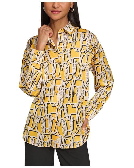 Karl Lagerfeld Yellow Abstract-print Oversized Shirt