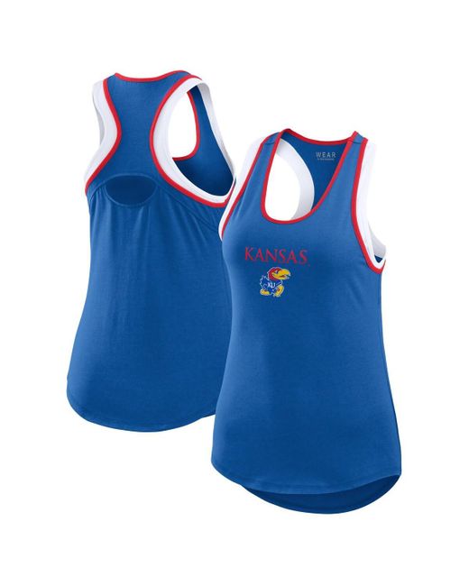 WEAR by Erin Andrews Blue Kansas Jayhawks Open Hole Razorback Tank Top