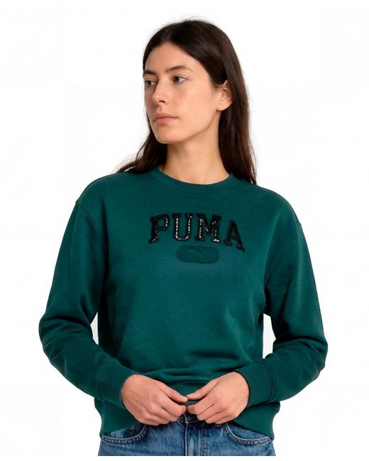 PUMA Green Ess Elevated Sequin Pullover Sweatshirt