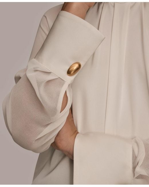 Donna Karan Natural High Neck Mix Media Blouse