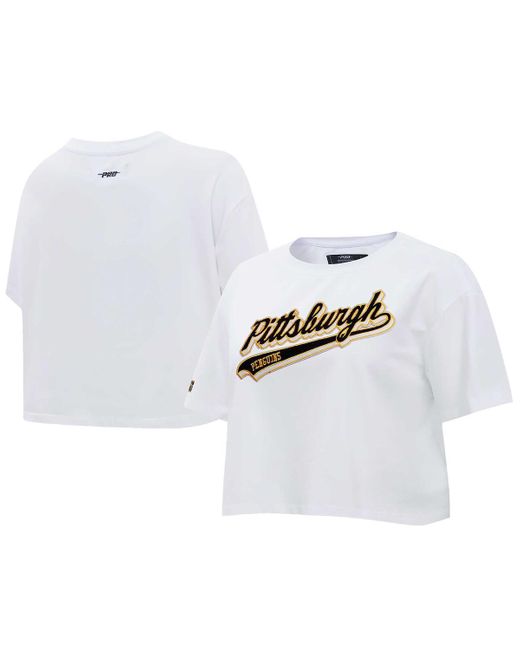 Pro Standard White Pittsburgh Penguins Boxy Script Tail Cropped T-shirt