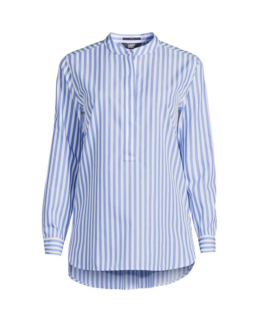 Lands' End Blue No Iron Banded Collar Popover Shirt