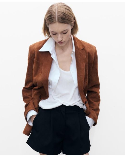 Mango White Straight Suede Jacket