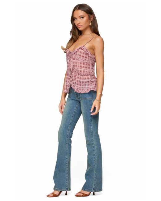 Edikted Pink Chiffon Printed Tie Front Ruffle Top