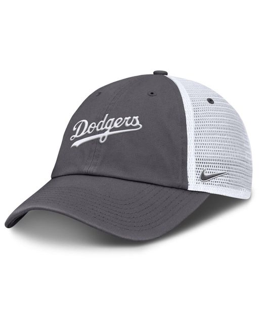 Nike Gray Los Angeles Dodgers Wordmark Club Adjustable Trucker Hat for men