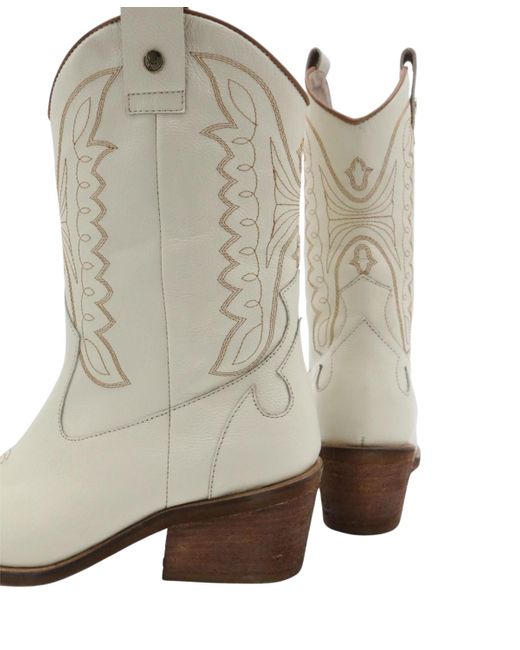 Stivali White Suede Leather Western Cowboy Booties