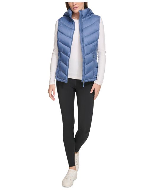 Charter Club Blue Packable Hooded Puffer Vest