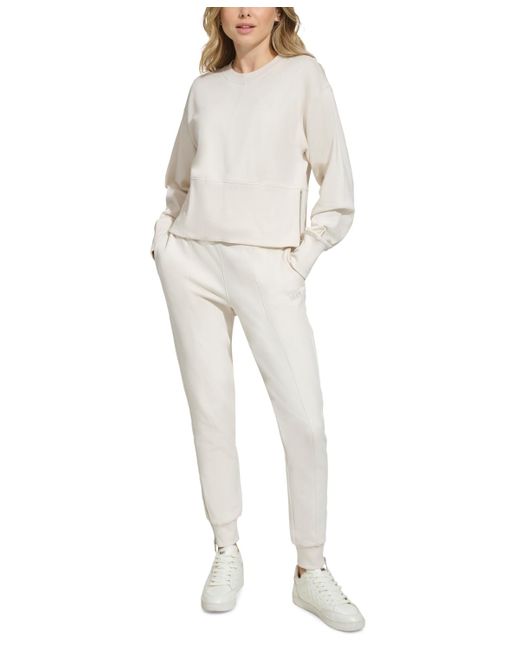 DKNY White Sport Cotton Performance Cropped Zip-detail Sweatshirt