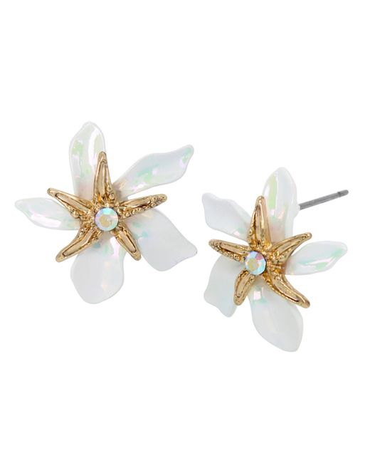 Betsey Johnson Metallic Faux Stone Starfish Flower Stud Earrings