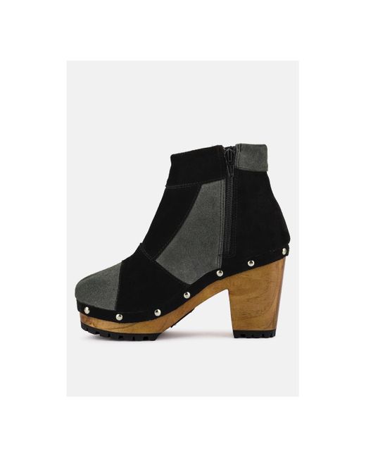 Rag & Co Black Huron Fine Suede Patchwork Ankle Boots