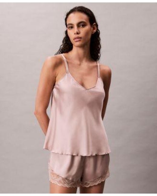 Calvin Klein Pink Satin Camisole Lace Shorts Sold Seperates