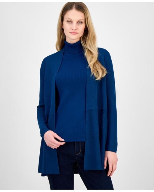 Anne Klein Blue Monterey Open-front Longline Cardigan