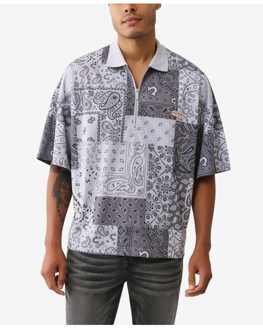 True Religion Gray Bandana Polo Shirt for men