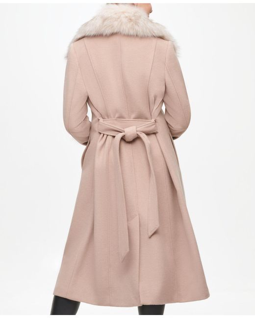 fur collar belted wrap coat