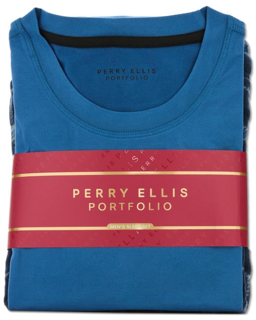 Perry Ellis Blue Solid Shirt & Buffalo Plaid Pajama Set for men