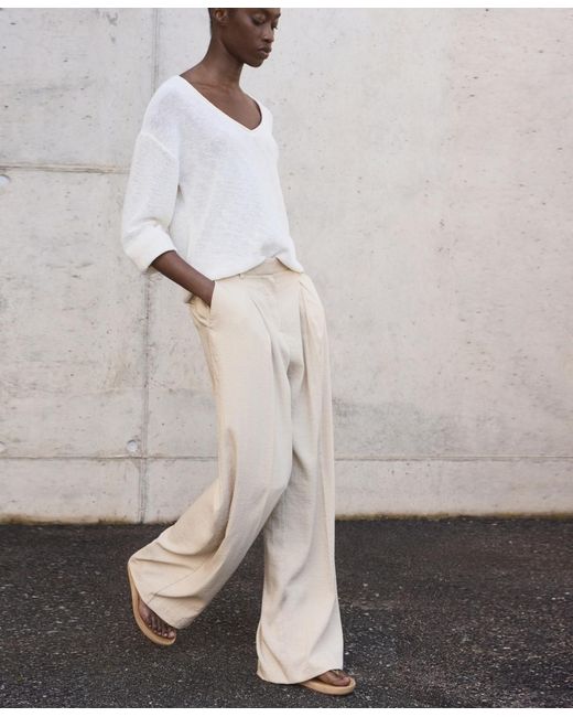 Mango Natural Wide Leg Pleated Pants